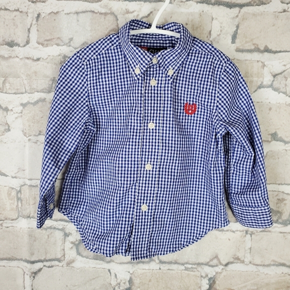 Chaps  Button Down Gingham Shirt 18M Blue White - Picture 1 of 9